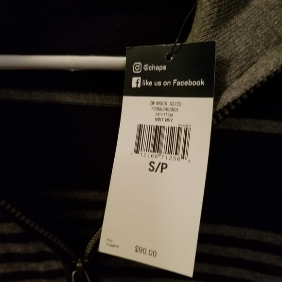 Ralph Lauren Chaps men's quarter zip sweater, NWT, adult small, navy stripe - Picture 4 of 4